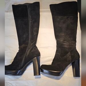 Ferretti Women's Tall Black Suede Boots, Made In Italy Size 38.5